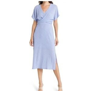 FLORET STUDIOS  Phoebe V-Neck‎ Midi Dress Pale Iris Lilac Large